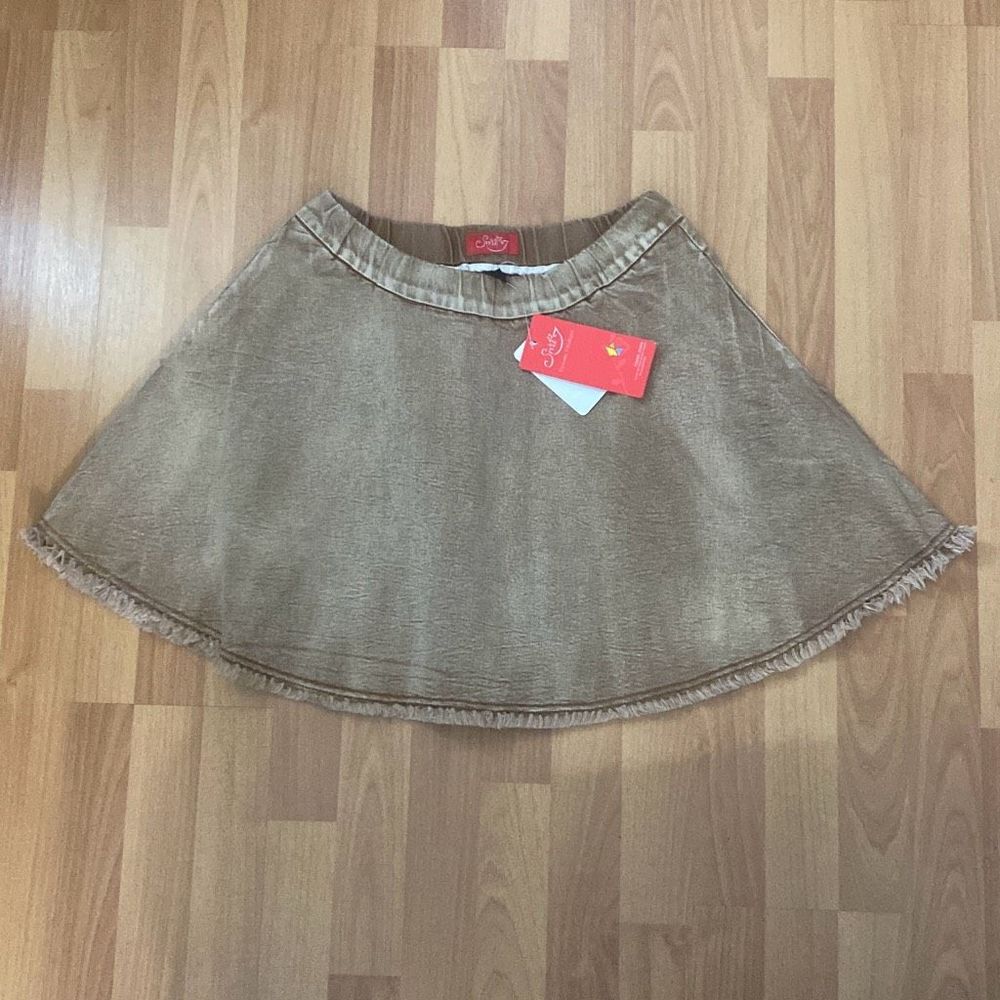 Style J Fashion Tan Distressed Short Skirt Denim Jean Women 30 / US 10 NWT